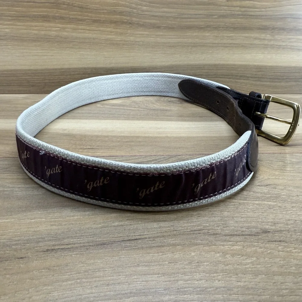 Vineyard Vines Mens 32 'gate‎ Belt Burgundy Brown Leather Trim